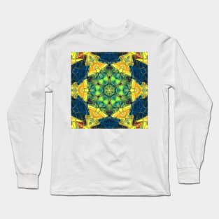 Mosaic Mandala Flower Green Yellow and Blue Long Sleeve T-Shirt